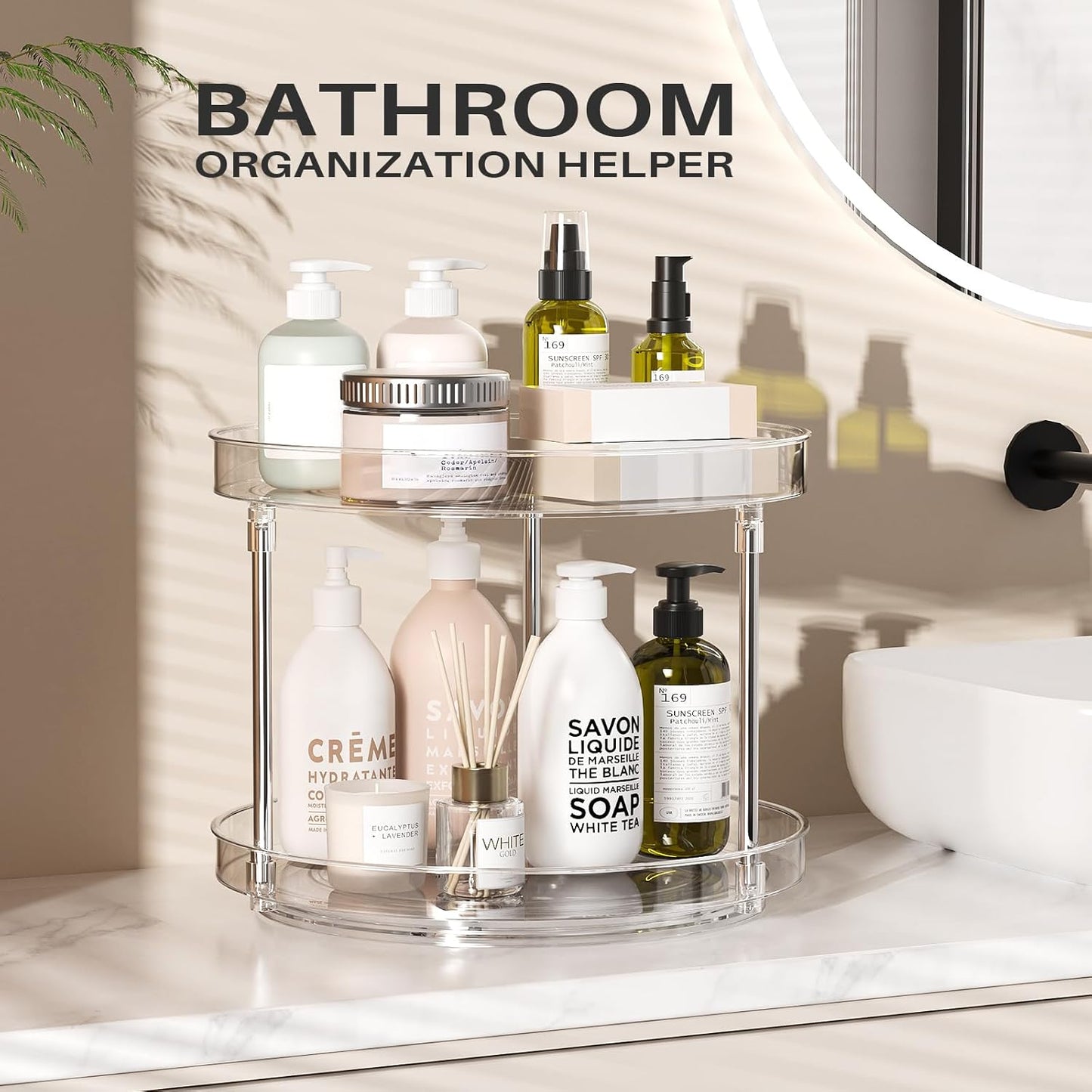 2 Pack 2 Tier Lazy Susan Turntable Organizer, Clear Rotating Lazy Susan, Spice Rack for Cabinet, Makeup and Perfume Organizer for Vanity, Counter Organizer Tray for Kitchen, Bathroom