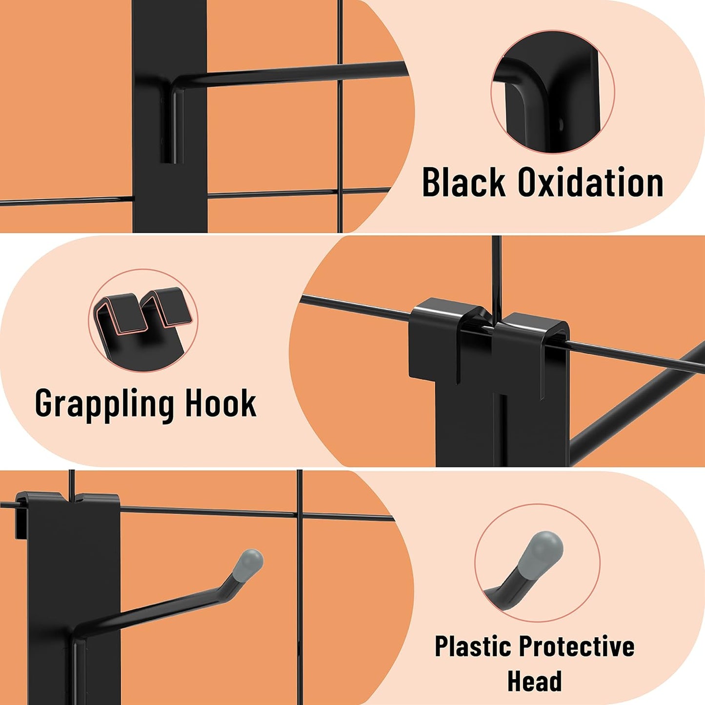 HUHOLE Gridwall Hooks 6 Inch, 50PC Display Hooks for Grid Wall, Hook for Grid Wall Panel, Black