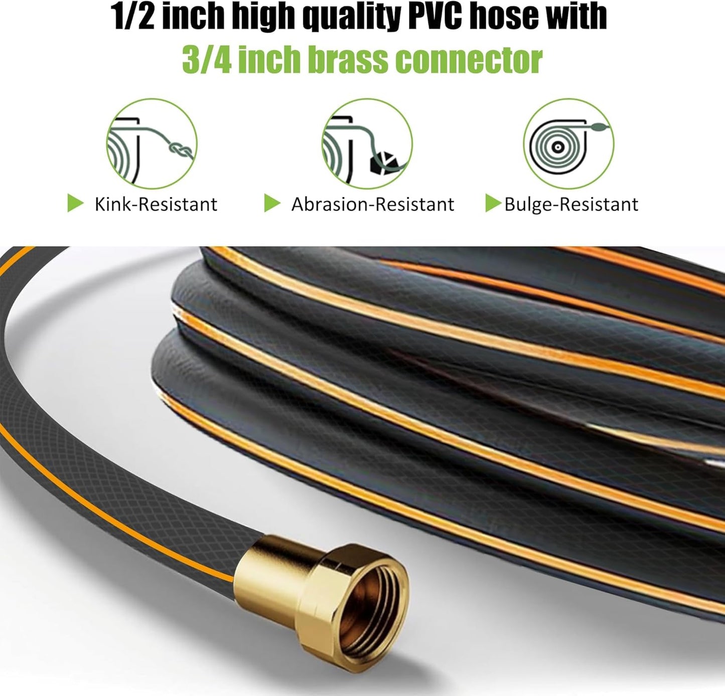 Aokia Retractable Garden Hose Reel, 1/2 in x 100 ft Wall Mounted Heavy Duty Garden Hose Reel with 9 Patterns Nozzle, Any Length Lock, Auto Return System and 180°Swivel Bracket