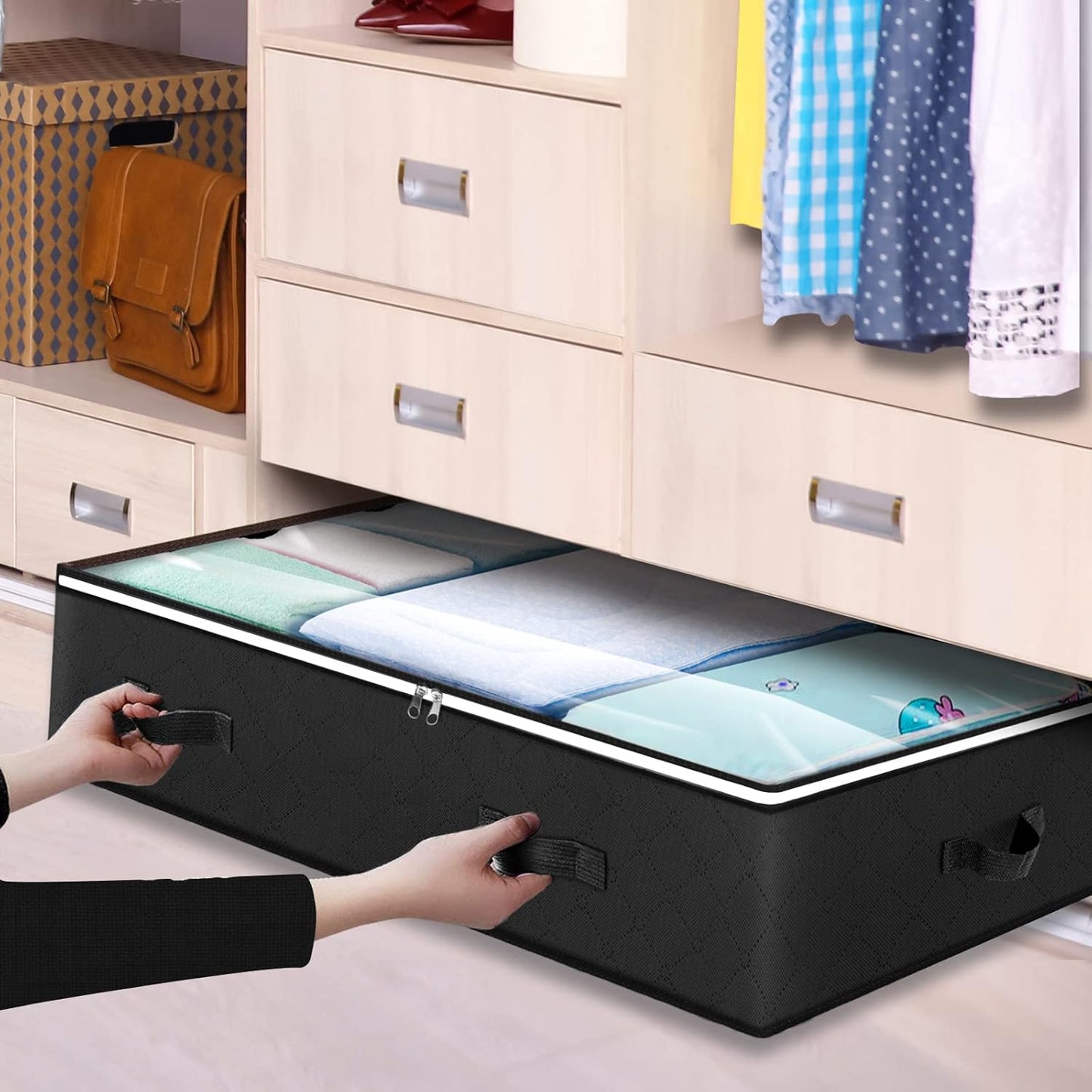6 Pack Under Bed Storage Containers Organizer, Large Capacity Underbed Clothes Storage Bins, Bedroom Organization and Storage, Foldable Storage Bags for Clothes Pillow Blankets Bedding