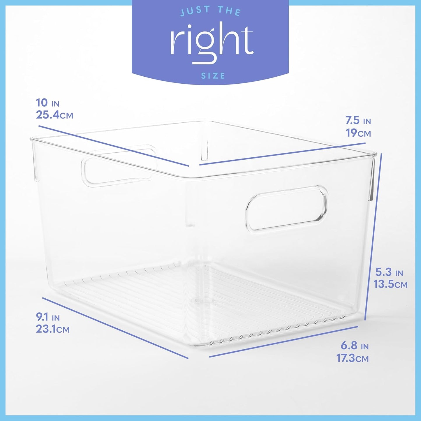 primebox Plastic Food Storage 8 Pack Clear Container Bin with Handles for Organizing Kitchen, Pantry, Refrigerator, Freezer, Pantry, Cabinet, Closet, Bathroom. 10”x7.5”x5.3”