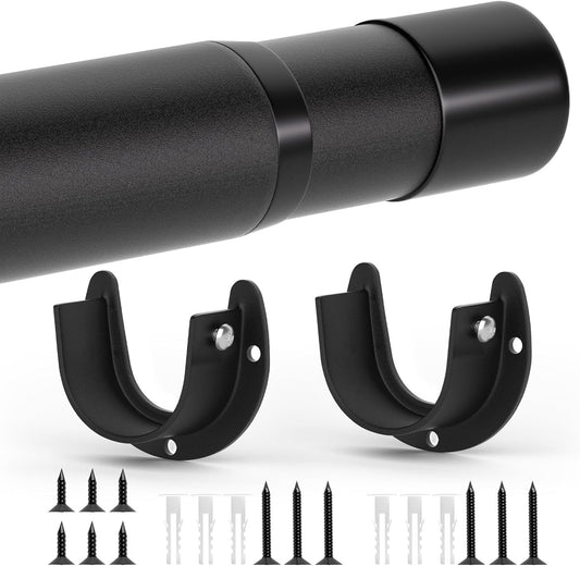 Closet Rod, 17 to 97 Inch Closet Rods for Hanging Clothes, Heavy Duty Adjustable Clothes Hanging Bar Rod Matte Black Closet Poles for Wardrobes, Closet, Bathroom, Windows, 1.3 Inch Diameter