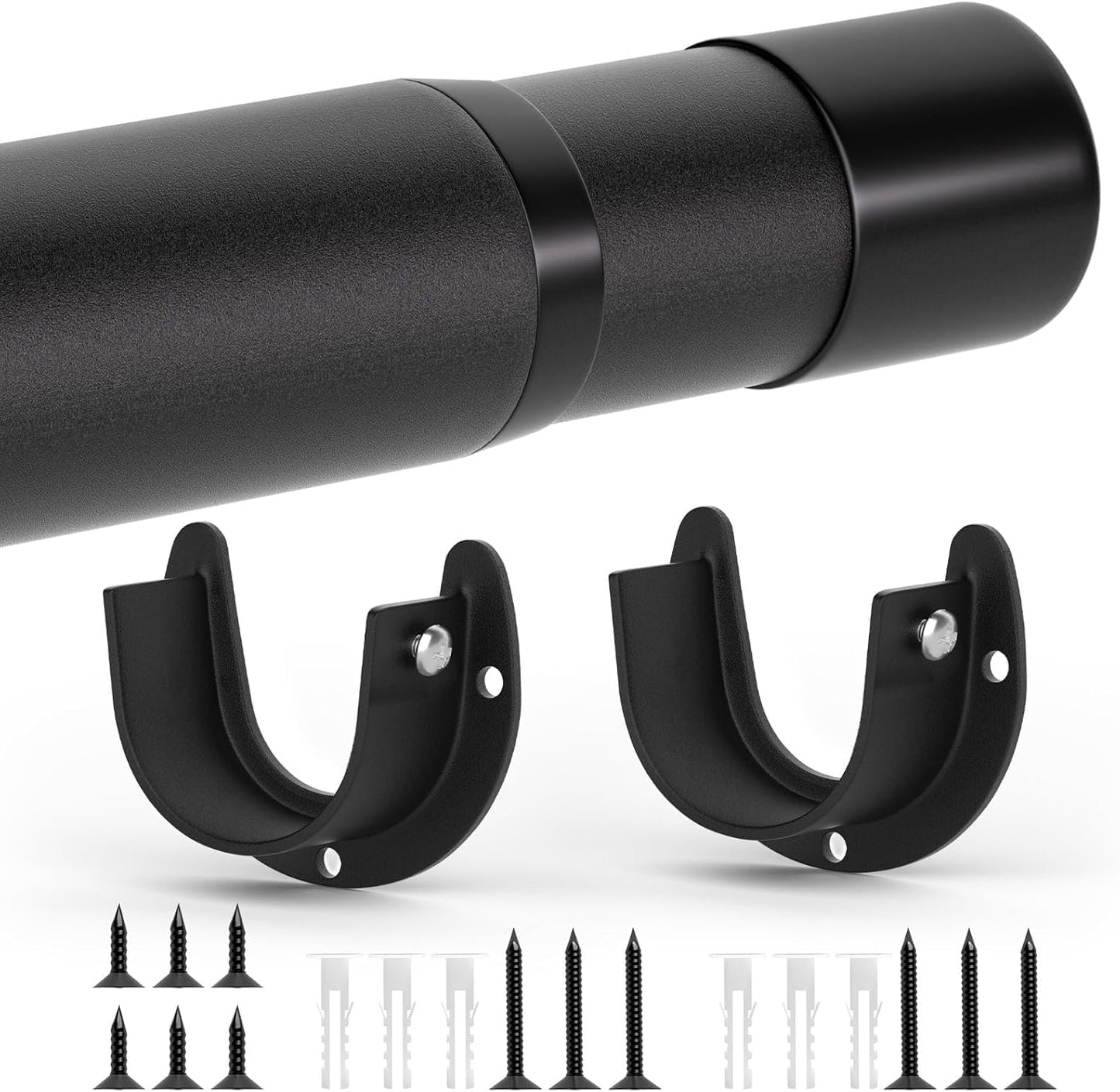 Closet Rod, 17 to 38 Inch Adjustable Closet Bar for Hanging Clothes, Heavy Duty Clothes Hanging Rod Closet Poles for Wardrobe, Laundry, Bathroom, Windows, Matte Black, 1.3 Inch Diameter