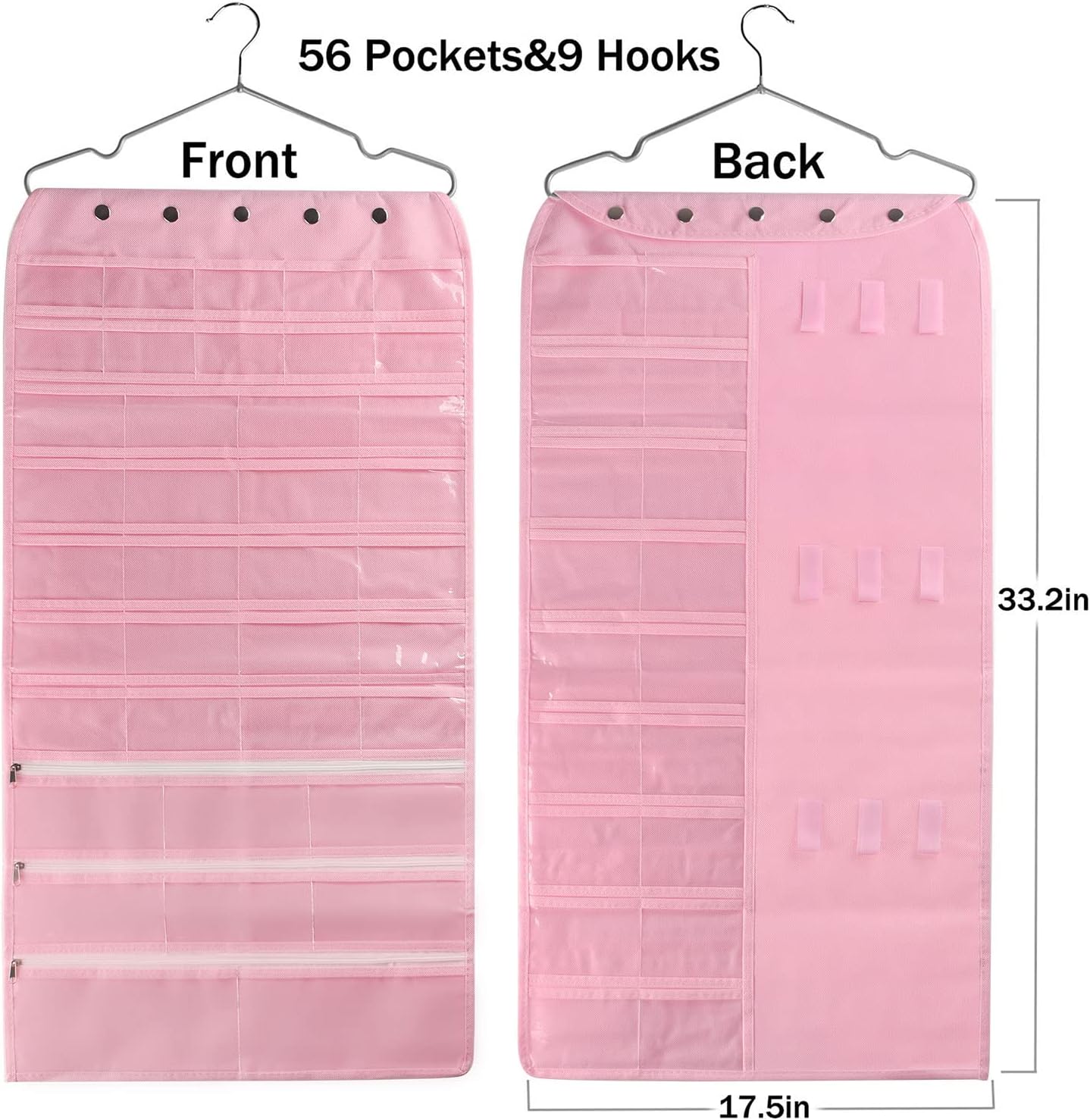 BB Brotrade Hanging Jewelry Organizer,Accessories Organizer,56 Pocket Organizer for Holding Jewelries (Pink-56 Pockets)