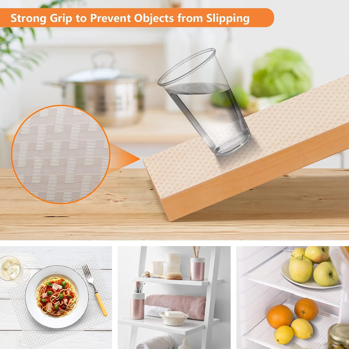 Shelf Liners for Kitchen Cabinets Refrigerator Liners Waterproof & Oil-Proof Kitchen Cupboard Liner Non-Slip Drawer Mats EVA Material Non Adhesive Fridge Liner for Shelves -Clear 17.5 x 393.7 Inches