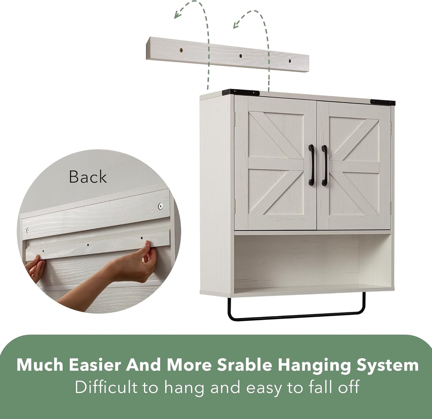 Bathroom Wall Cabinet Over Toilet 24x24 Inch Farmhouse Medicine Cabinet with Towel Bar, 2 Door, Motion Sensor Light & Adjustable Shelves, White Above Toilet Storage for Laundry or Kitchen