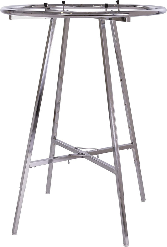Econoco 36-Inch Folding Round Garment Rack, Adjustable 48–66″ Height Retail Display, Chrome Finish