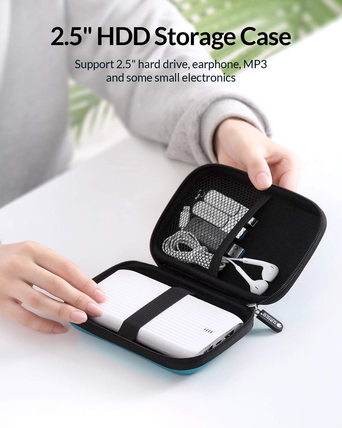 ORICO Hard Drive Case 2.5 inch External Drive Storage Carrying Bag Waterproof Shockproof with Inner Size 5.5x3.5x1.0inch for Organizing HDD and Electronic Accessories, Blue(PHD-25)