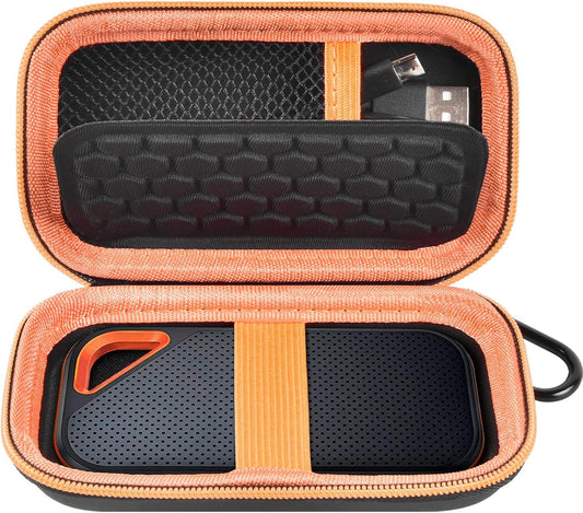Hard Case Compatible with SanDisk Extreme PRO 500GB 1TB 2TB 4TB Portable External SSD. Carrying Travel Holder for Crucial X8 Solid State Drive (Box Only)-Orange Zipper