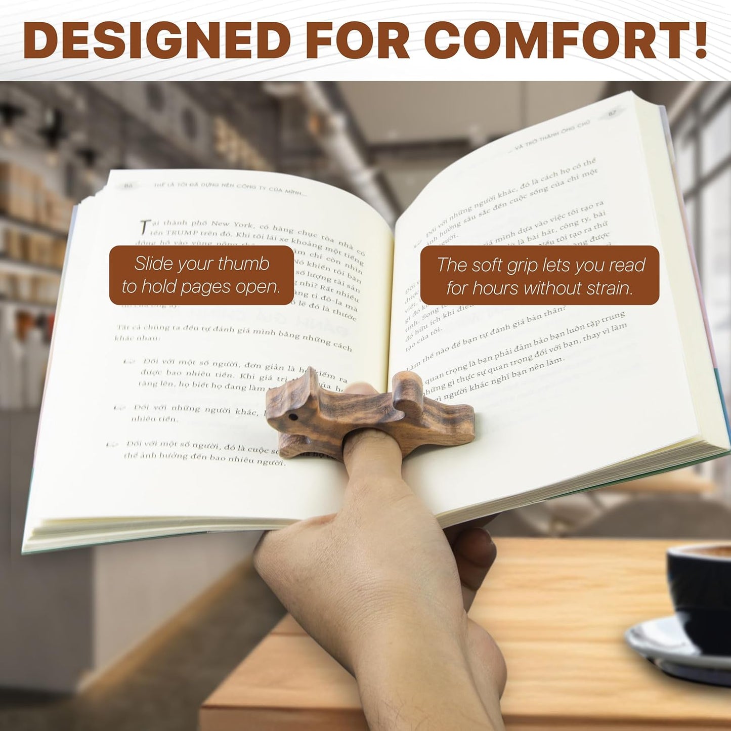 Walnut Dog Book Page Holder, Smooth Finish Wood Book Holder for Reading, Ideal Book Reader Gifts, Book Worm Gifts for Women, Thumb Book Page Holder - for Book Lovers & Literary Gifts (Small)