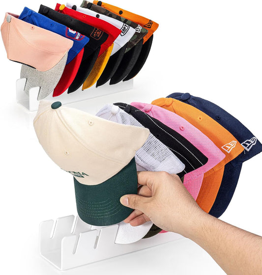 OAPRIRE Hat Stand for Baseball Caps Display and Organizer, No Install Acrylic Hat Organizer 2 Pack Holds 14 Baseball Caps for Closet, Bedroom, Dresser (White)