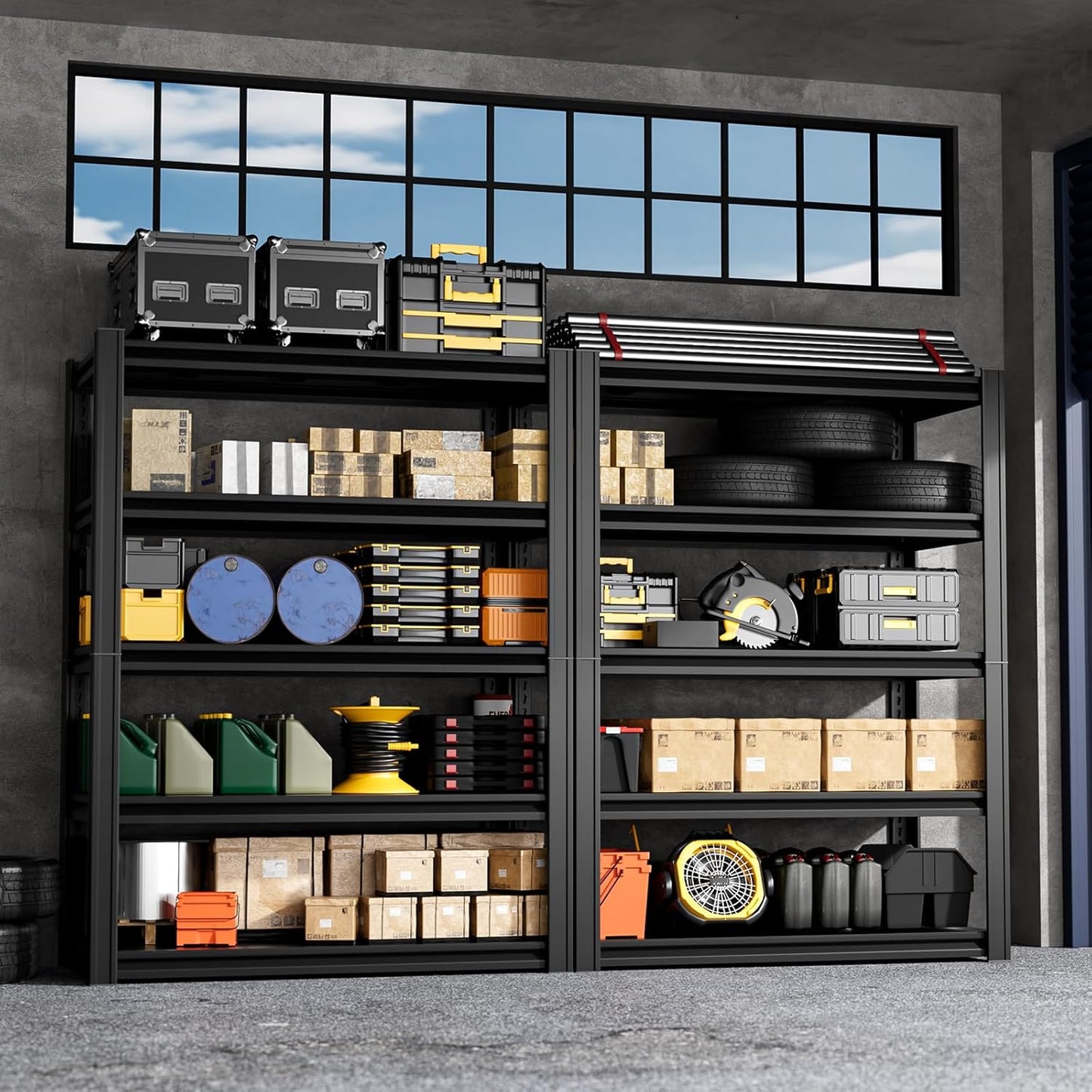 5-Tier Garage Storage Rack 35”D X 17.7”W X 72”H 2500LBS Capacity Industrial Shelving Unit Heavy-Duty Metal Shelf (Black)