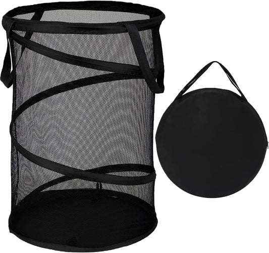 BATTOO Black X-Large Collapsible Laundry Basket Foldable Mesh Pop Up Hamper with Handles for Laundry Room, Bathroom, Kids Room, College Dorm, Travel, Camping, Gift Basket