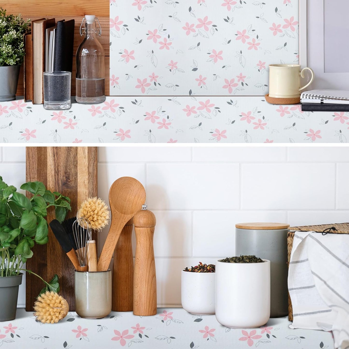2 Rolls 18" W x 96" L Floral Drawer and Shelf Liner for Cabinets, Non-Adhesive Strong Grip Non-Slip Flower Shelf Cabinet Kitchen Shelf Liners for Kitchen Cabinets