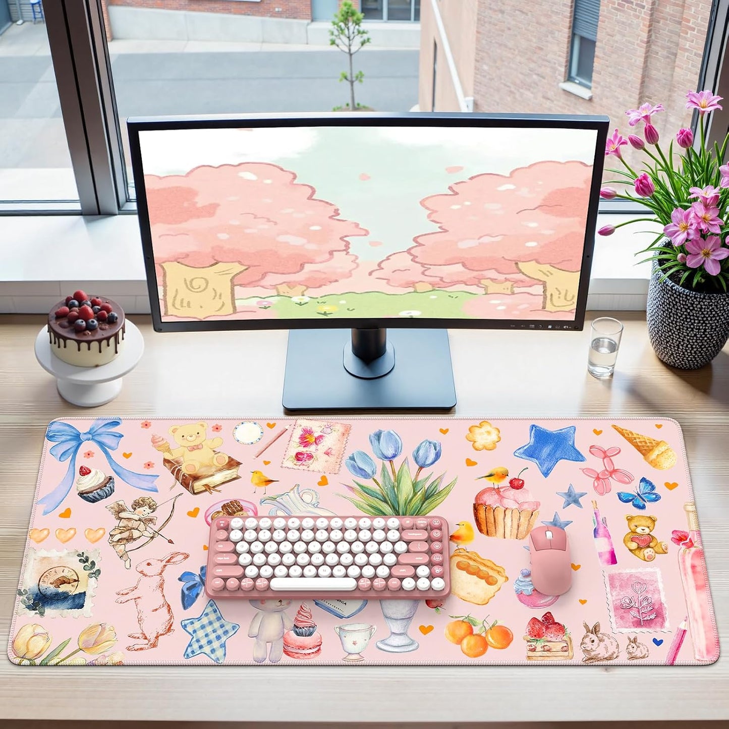 iCasso Desk Cover Mat, Extra Large Mouse Pad, Desk Pad Mat,Office Matt for Desktop Protector, Anti-Slip XXL Big Mousepad with Stitched Edges for Laptop Computer Keyboard (Pink)