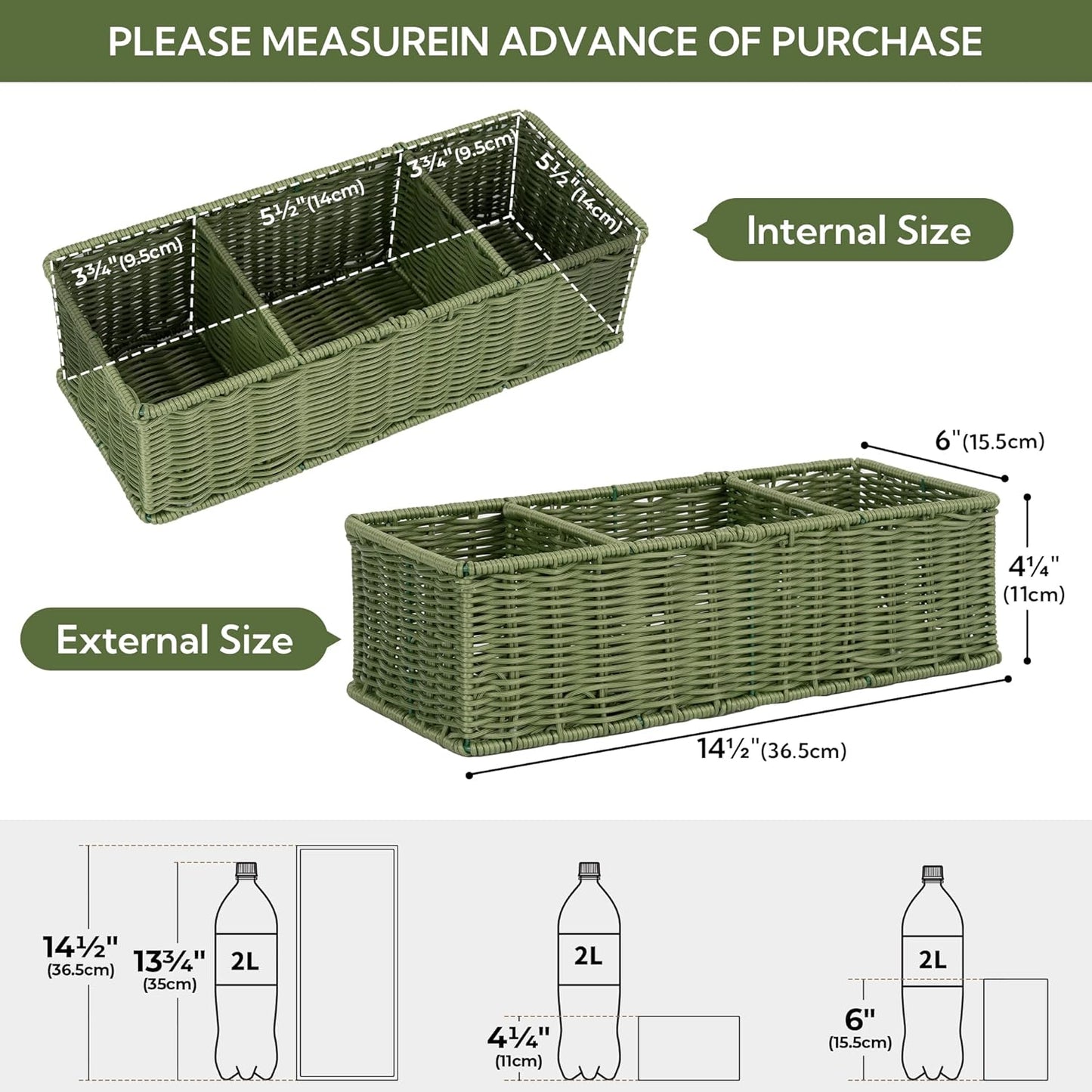 GRANNY SAYS Wicker Toilet Paper Basket Holder for Back of Toilet Baskets, Small Bathroom Basket Organizer and Storage for Tank topper, Olive Green Decor Sink Tank Tray with Dividers, 2 Pack