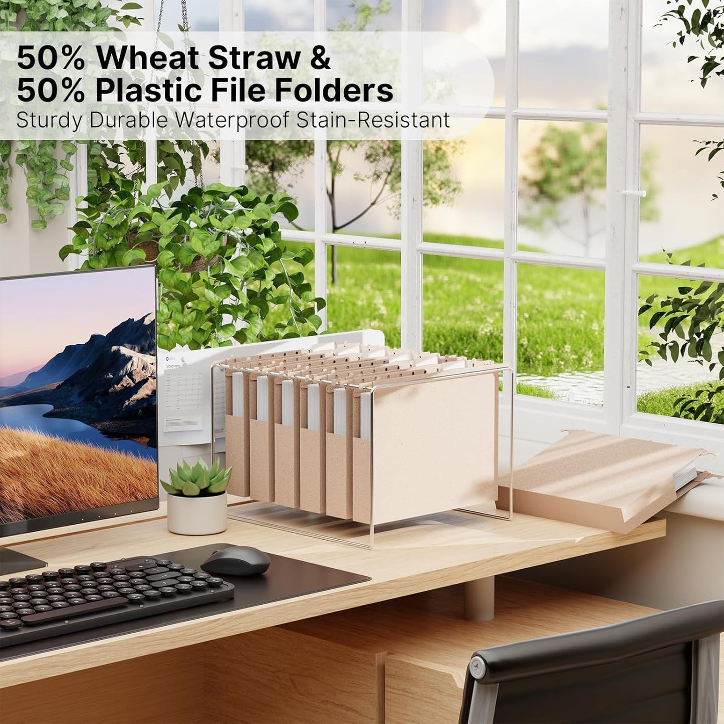 Wheat Straw Plastic Hanging File Folder Letter Size,Heavy Duty 1'' Expansion,12 Pack Extra Capacity Filing Cabinet Folders,File Organizer Designed for Bulky Files,Medical Charts（Morandi Pink
