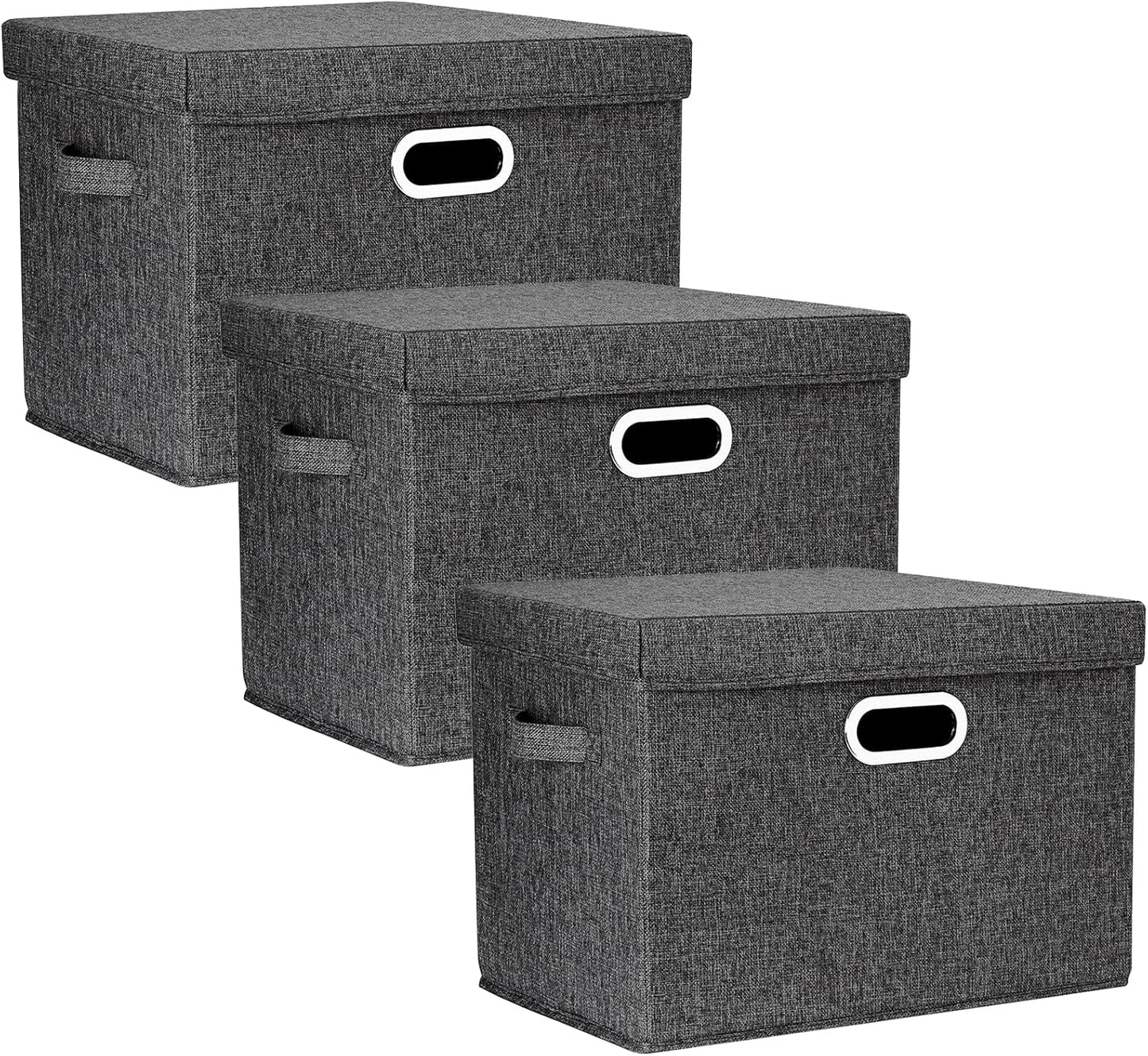 TYEERS Large Collapsible Storage Bins with Lids, Organization Bins for Closet Storage, Clothes Storage, Folding Storage Box with Lids for Home Office Storage - 3 Pack - Black