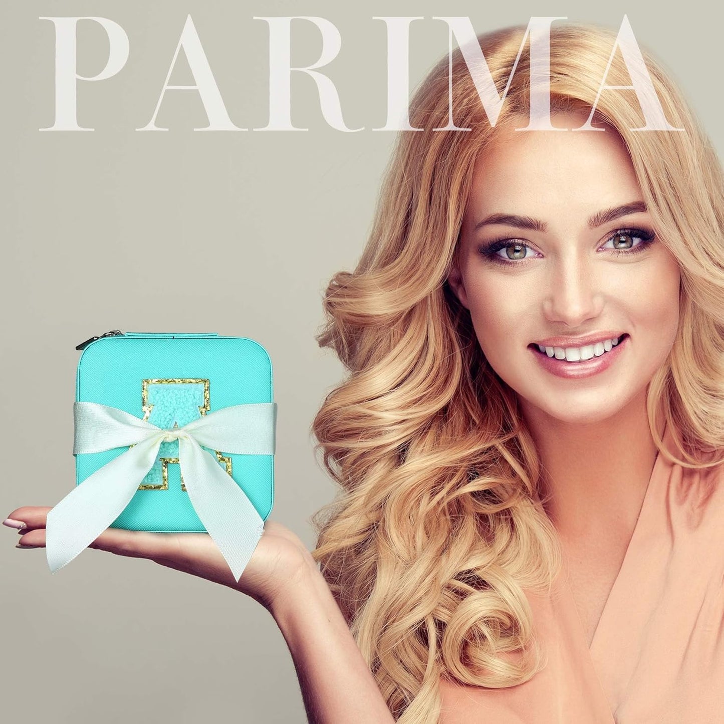 Parima Initial Jewelry Box for Women Girls, Jewelry Travel Case | Chenille Letter Patches Jewelry Box | Multifunctional Personalized Travel Jewelry Case | Birthday Gifts - Letter D, Aqua Blue