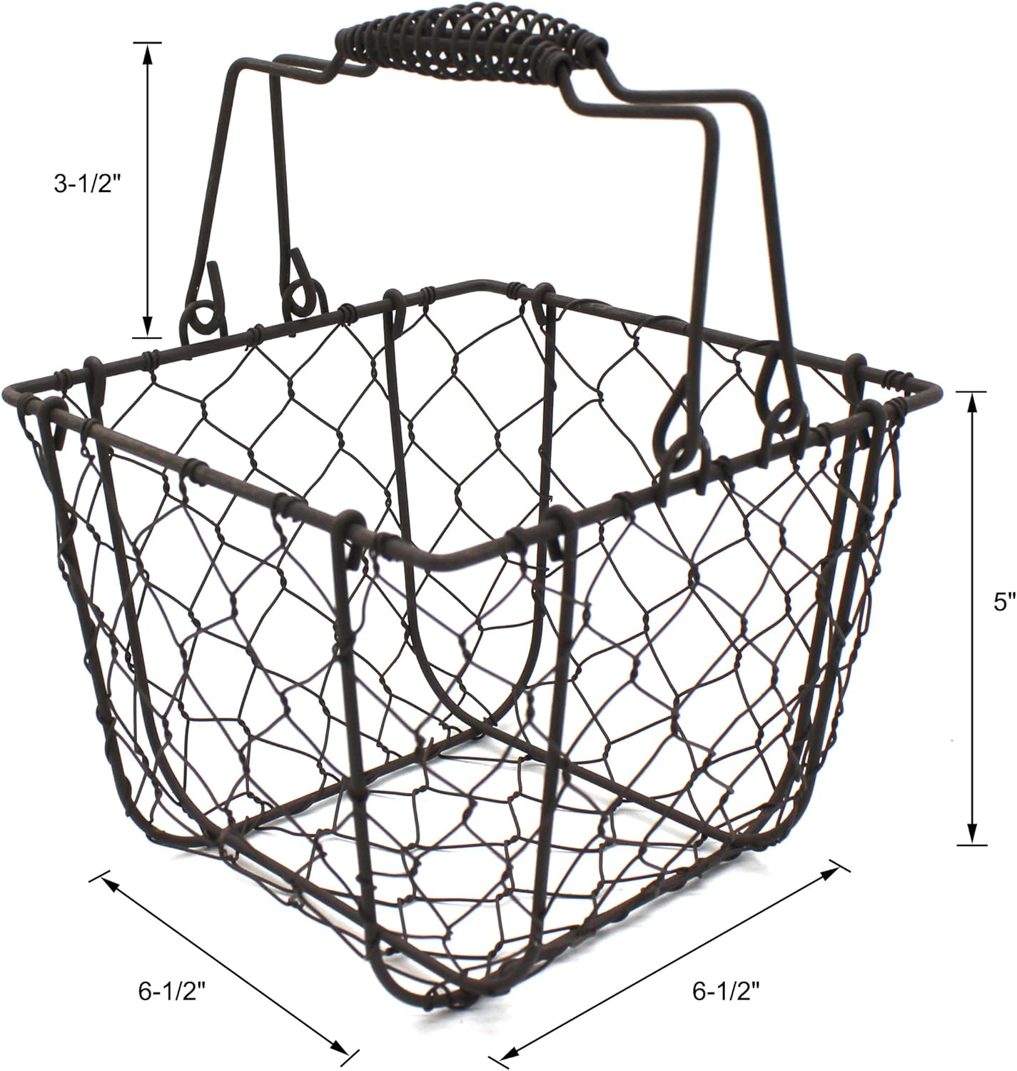 CVHOMEDECO. Square Chicken Wire Egg Basket Fruit Basket with Swing Handles Primitives Vintage Gathering Basket. Rusty