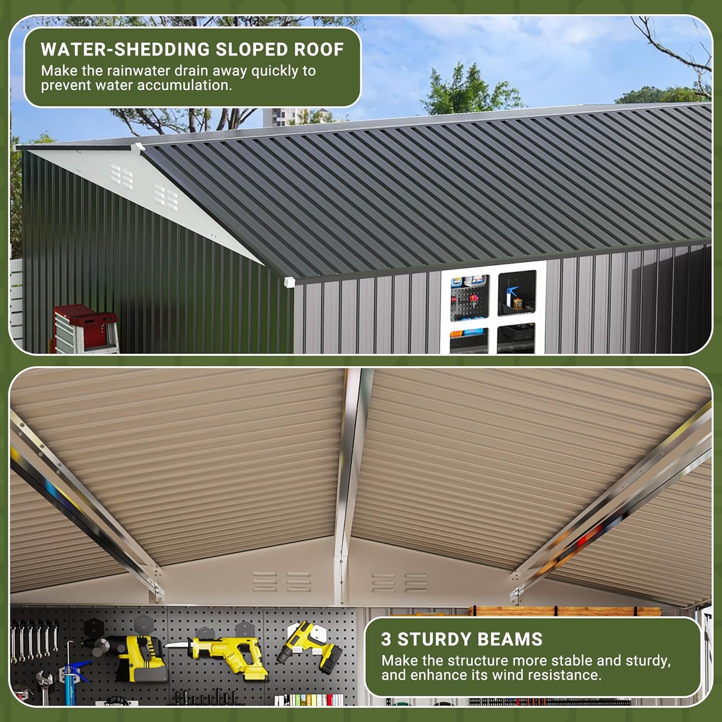 Polar Aurora 12X14 FT Outdoor Storage Shed with Windows, Metal Garden Shed with Updated Lockable Doors and Frame Structure, Large Tool Sheds for Backyard Garden Patio Lawn,Black