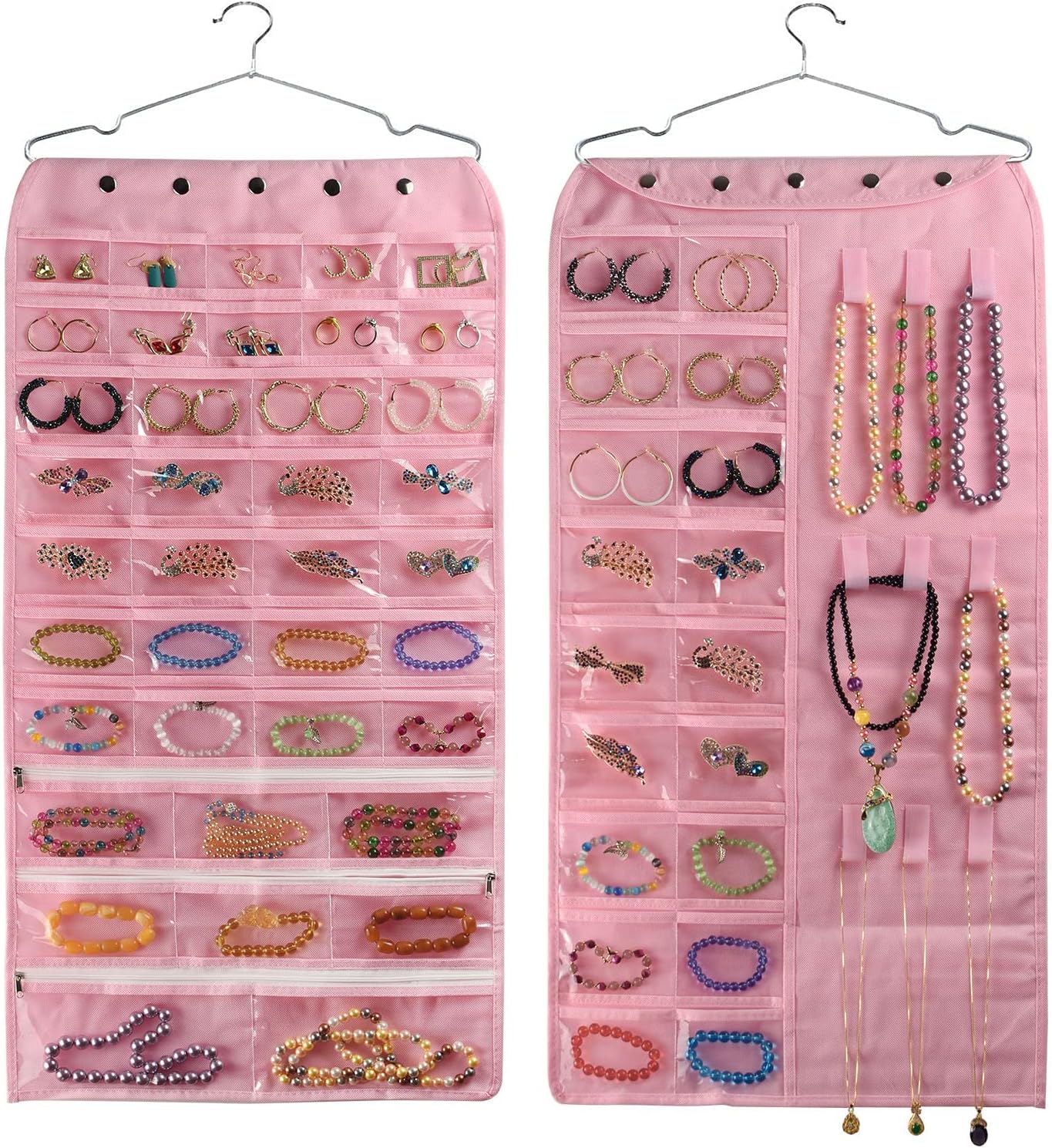 BB Brotrade Hanging Jewelry Organizer,Accessories Organizer,56 Pocket Organizer for Holding Jewelries (Pink-56 Pockets)