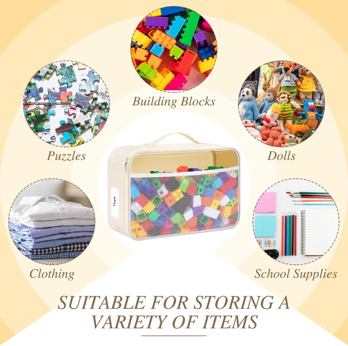 Abbylike 6 Pack Toy Storage Bag Bricks Building Set Car Toy Organization Bags for Traveling Carrying Case, Storage Organizer Puzzles(White)