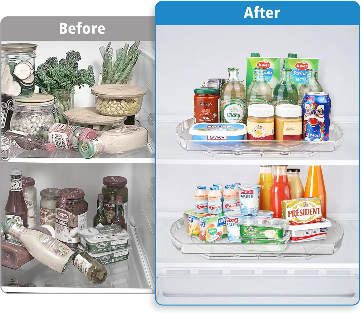 FIRJOY Lazy Susan Turntable for Refrigerator, Square Turntable Organizer for Fridge Cabinet, Pantry, Countertop (15.3" x 11.1" Rectangle 1 Pack - Clear)