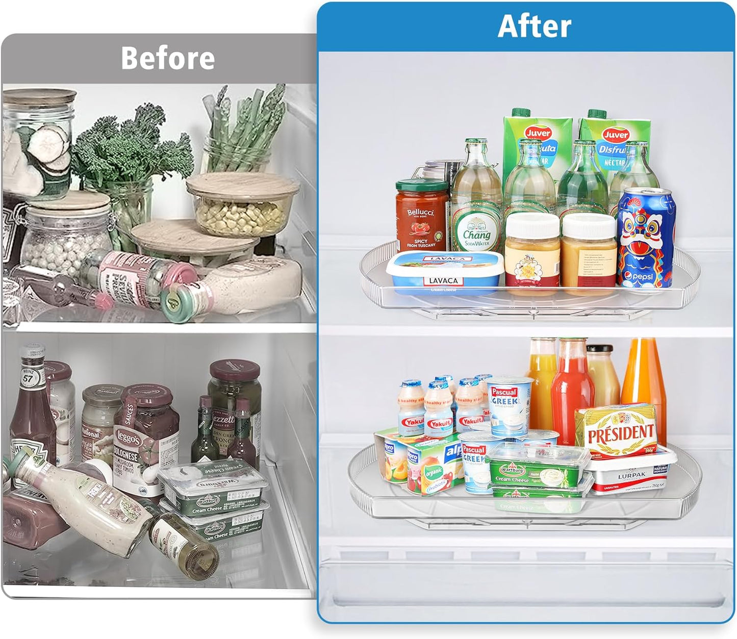 FIRJOY Lazy Susan Turntable for Refrigerator, Square Turntable Organizer for Fridge Cabinet, Pantry, Countertop (15.3" x 11.1" Rectangle 2 Pack - Clear)