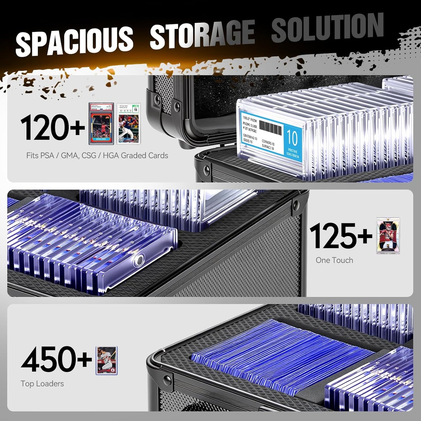Graded Card Storage Box, Top Loader Boxes, Sports Trading Card Storage Case, Slab PSA/GMA/CSG/SGC/HGA Magnetic Holder, Baseball Football Card Case, Holds 200+ Cards