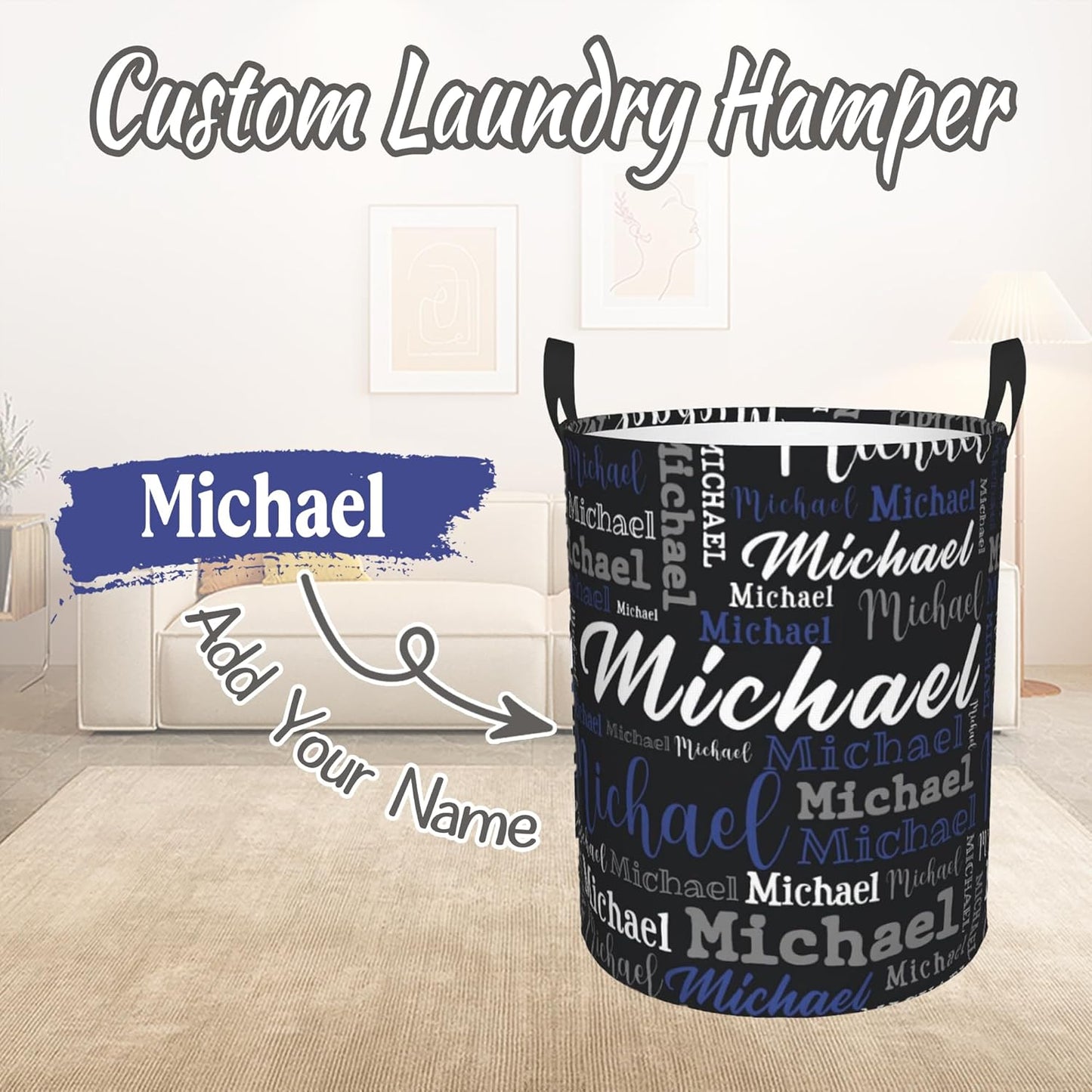Custom Name Laundry Hamper, Personalized Laundry Baskets with Name for Boys Girls Women Men, Customized Collapsible Dirty Clothes Hamper Easy Storage Gifts for Bedroom Bathroom Living Room