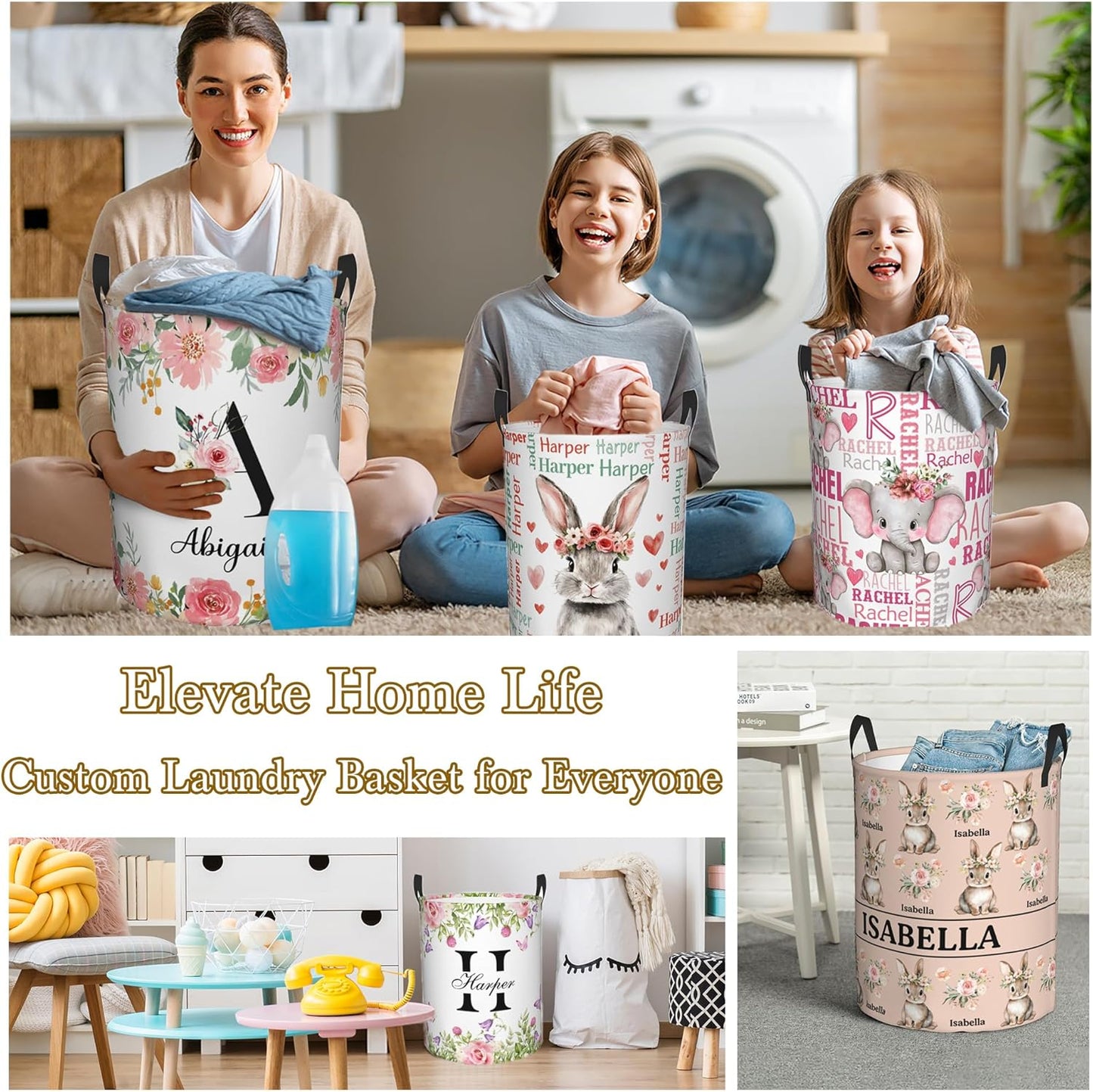 Custom Name Laundry Hamper, Personalized Dinosaur Laundry Basket with Name for Laundry Room Dorm Bedroom, Customized Name Dirty Clothes Hamper with Handles for Clothes Toy Boys Girls Men Women