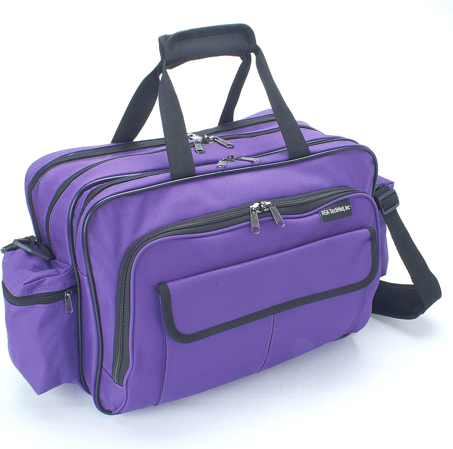 ASA TECHMED Nursing Bag with Compartments – Durable Medical Equipment Shoulder Bag for Nurses, Physicians, EMTs, Multi-Pocket, Nylon Reinforced, Adjustable Straps (Purple)
