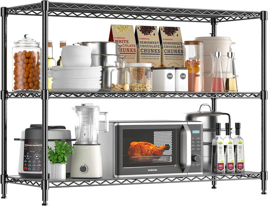 3-Shelf Adjustable Storage Shelves 36" W x 14" D x 36" H Metal Shelving Unit Heavy Duty Wire Rack Small Organizer with 3 Shelf Liners for Kitchen Pantry Bathroom Laundry Closet Garage Black