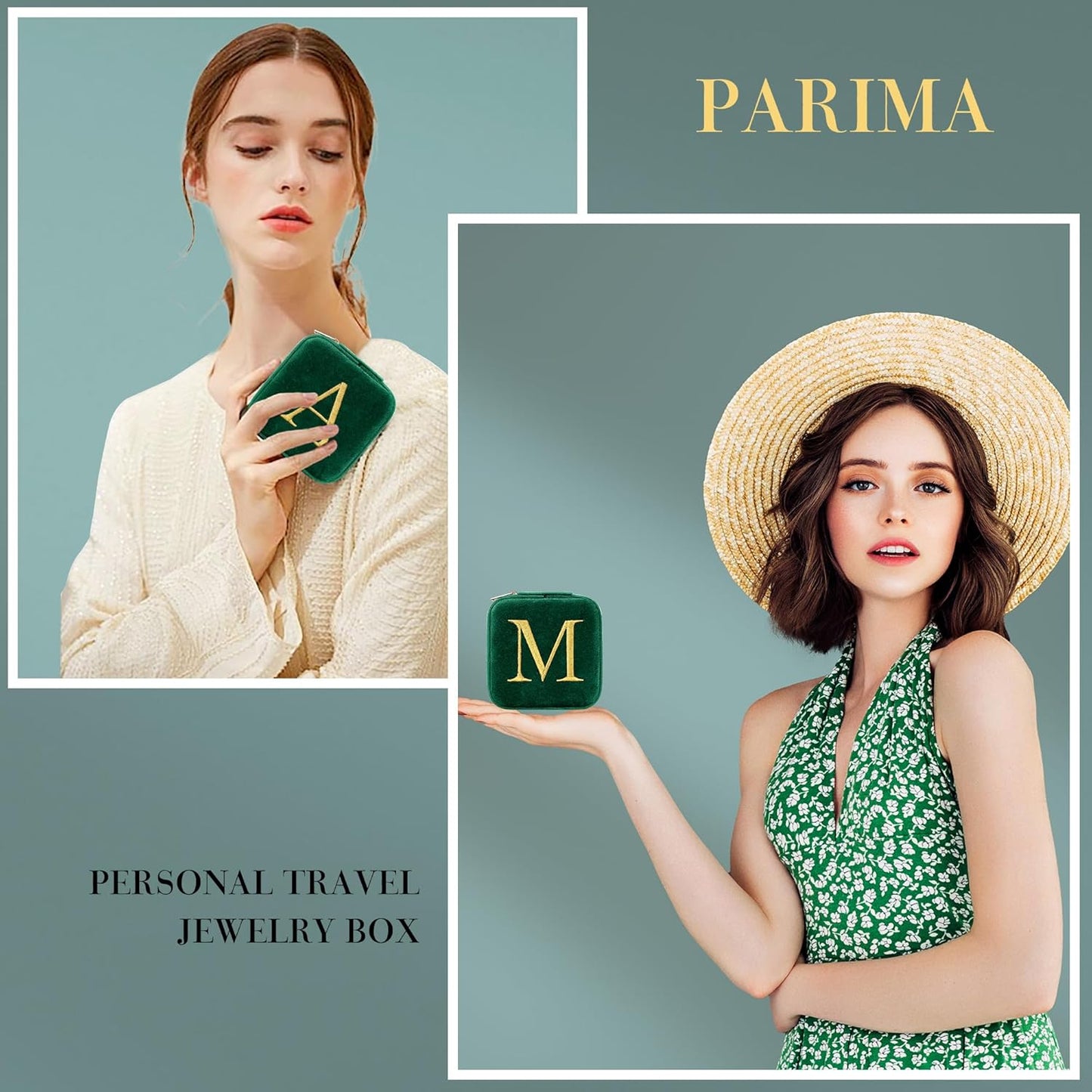 Parima Plush Velvet Travel Jewelry Case Jewelry Box - Personalized Small Jewelry Case Organizer Jewelry Box Travel Essentials for Women Birthday Mom Friend Her Teenage Gifts Idea - Letter Y, Green