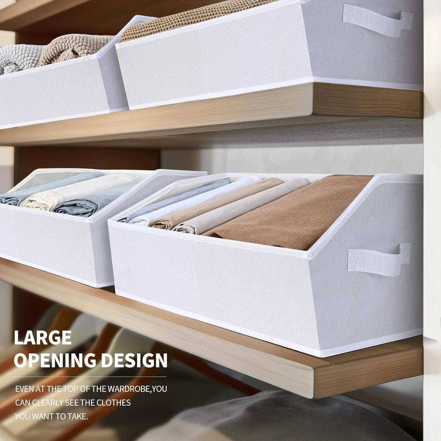 Fabric Bins for Organization - Trapezoid Storage Cubes, Large Baskets for Storage, 6 Pack Shelf Baskets, Closet Organizer Bins for Clothes, Books, Home, Office, White