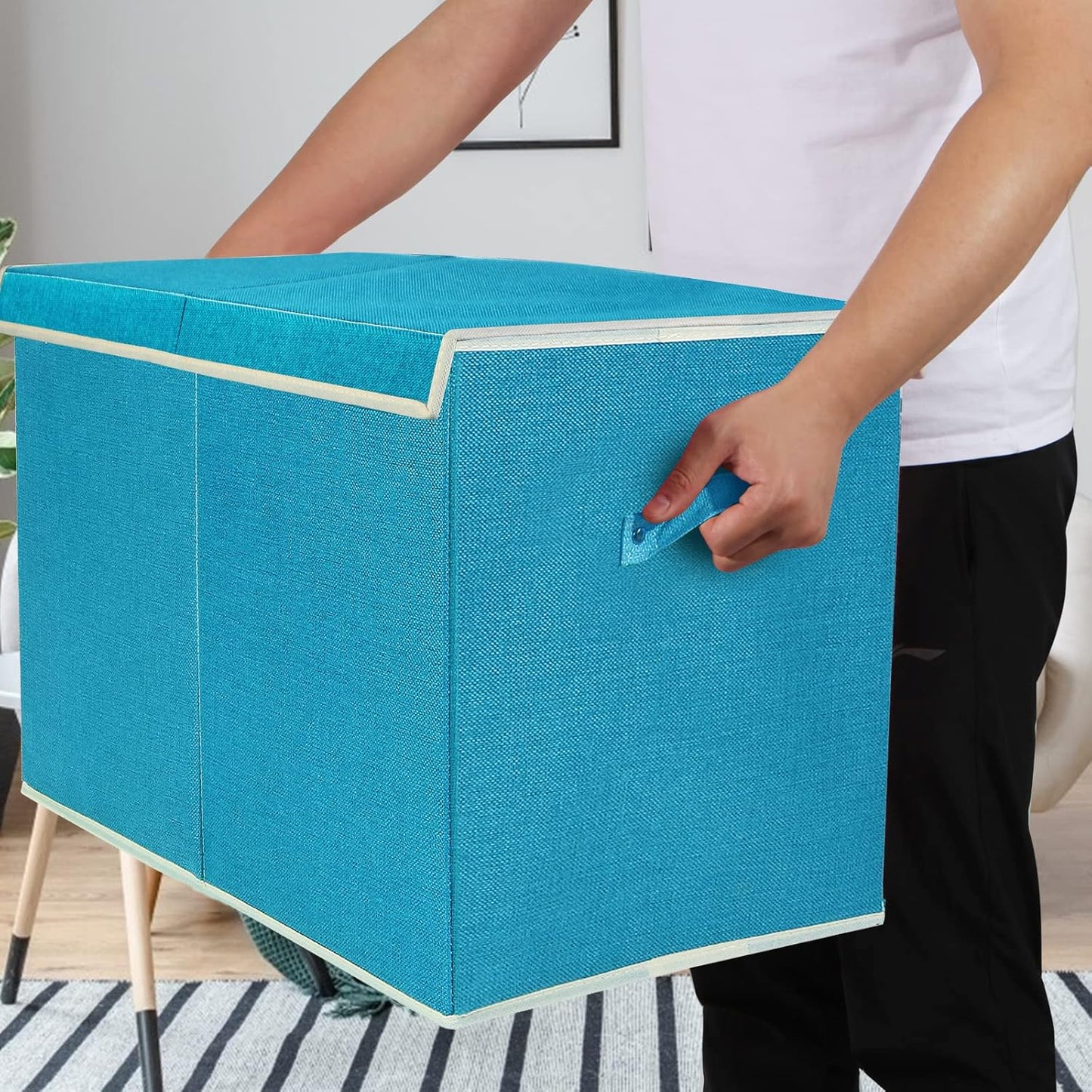popoly Large Toy Box Chest Storage with Flip-Top Lid, Collapsible Toy Bin Storage Organizer for Boys, Kids, Girls, Toys, Playroom Organizers, 25"x13" x16"(Linen Teal)