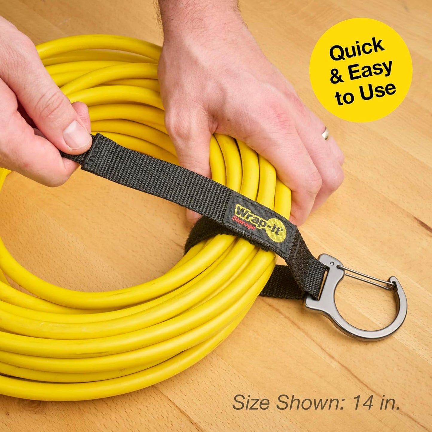 Wrap-It Storage Quick Clips - Assorted 3-Pack Black - Cable Straps with Metal Clips for Hanging Garage Accessories and Extension Cord or Hose Hanger