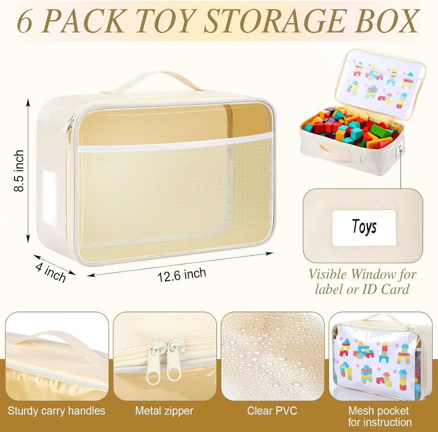 Abbylike 6 Pack Toy Storage Bag Bricks Building Set Car Toy Organization Bags for Traveling Carrying Case, Storage Organizer Puzzles(White)