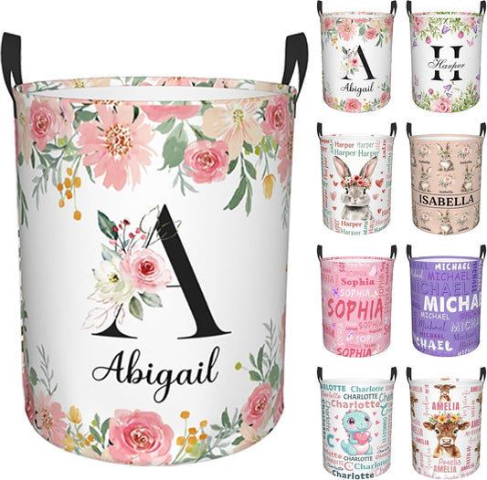 Custom Name Laundry Hamper, Personalized Laundry Basket with Name for Boys Girls Kids Men Women, Customized Name Dirty Clothes Basket Gifts for Clothes Toy Bathroom Bedroom Laundry Room Dorm