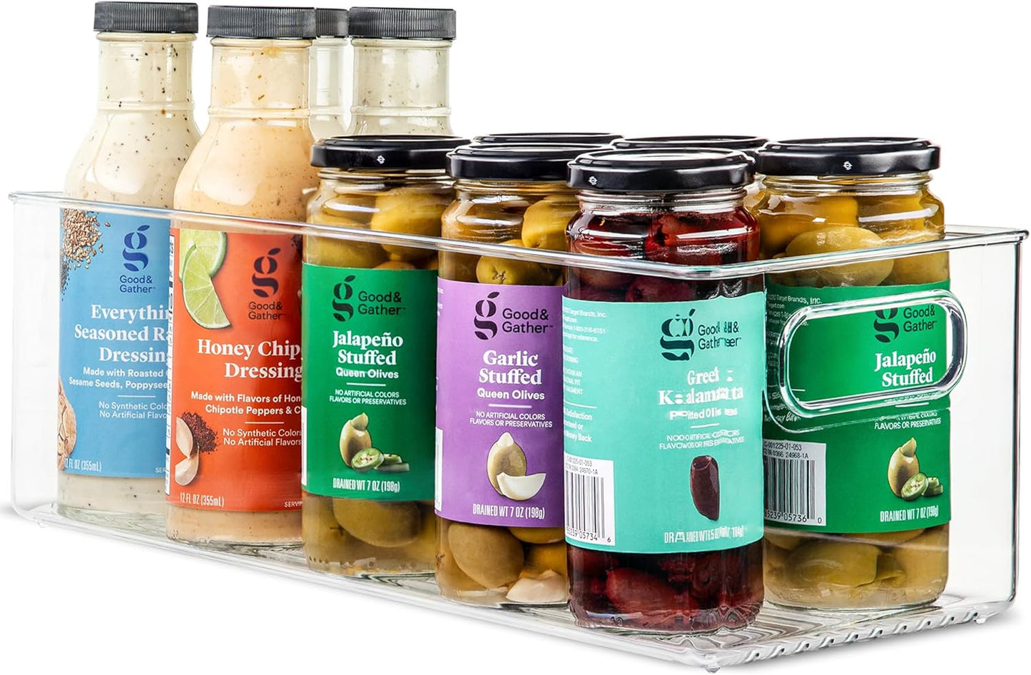 primebox Plastic Food Storage Clear Container Bin with Handles for Organizing Kitchen, Pantry, Fridge, Freezer, Pantry,Bathroom. 16"x6"x5"