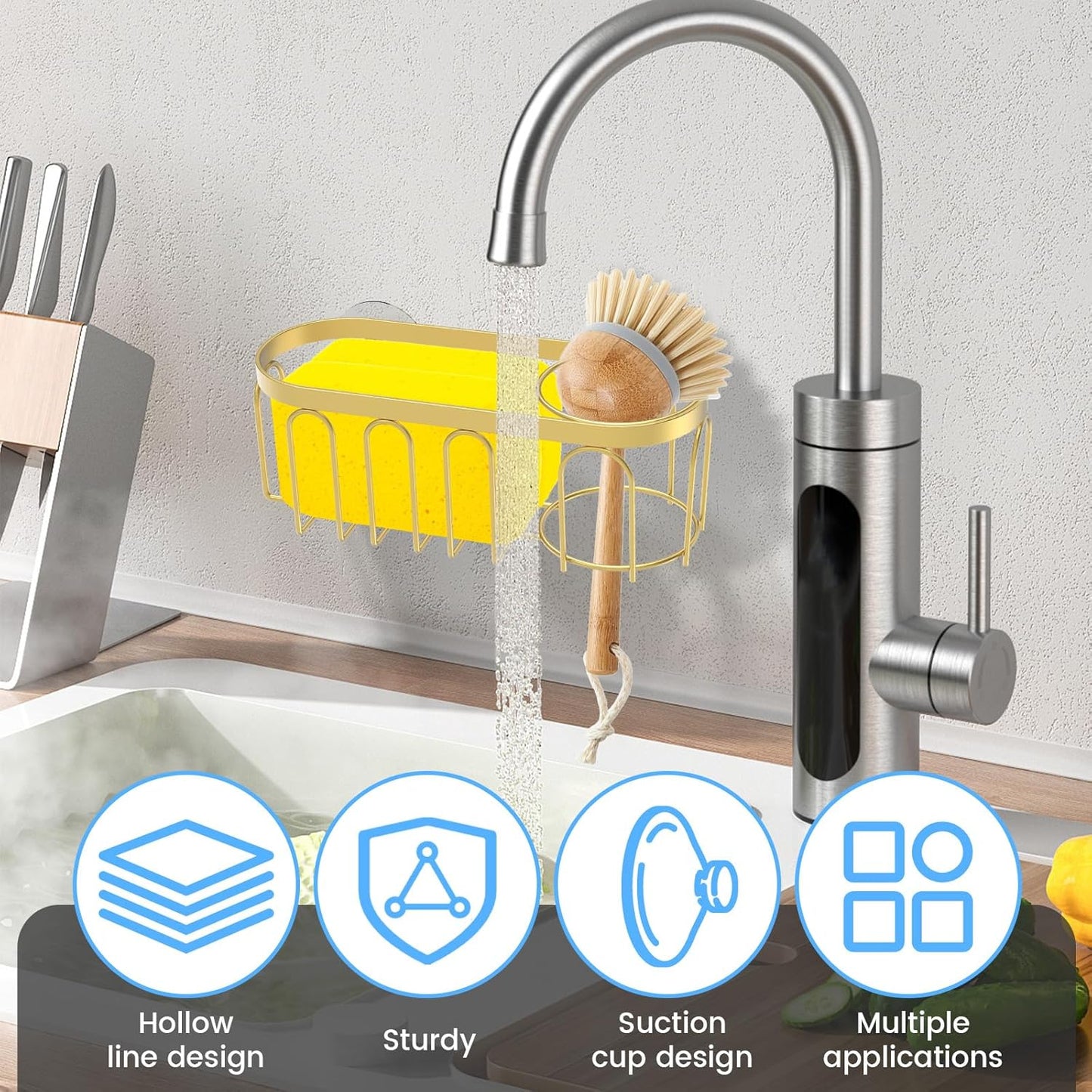 2Pcs Kitchen Sink Sponge Holder 304 Stainless Steel Suction Cup Sink Drain Rack Rustproof Kitchen Sink Organizer No Drill Dish Sponge Holder Tray for Kitchen Bathroom