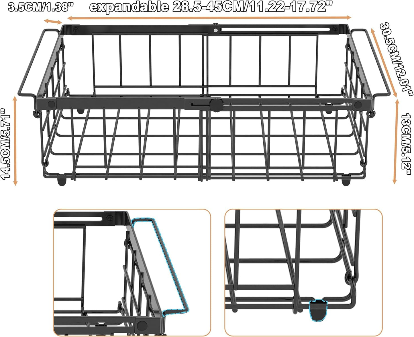UMDONX Freezer Organizer Bins – Expandable from 11.2" to 17.7", Fit 5–10 Cu.Ft Chest Freezer, Hanging Storage Baskets for Deep Freezer, Easy Slide Access, 2 Pack (Black)