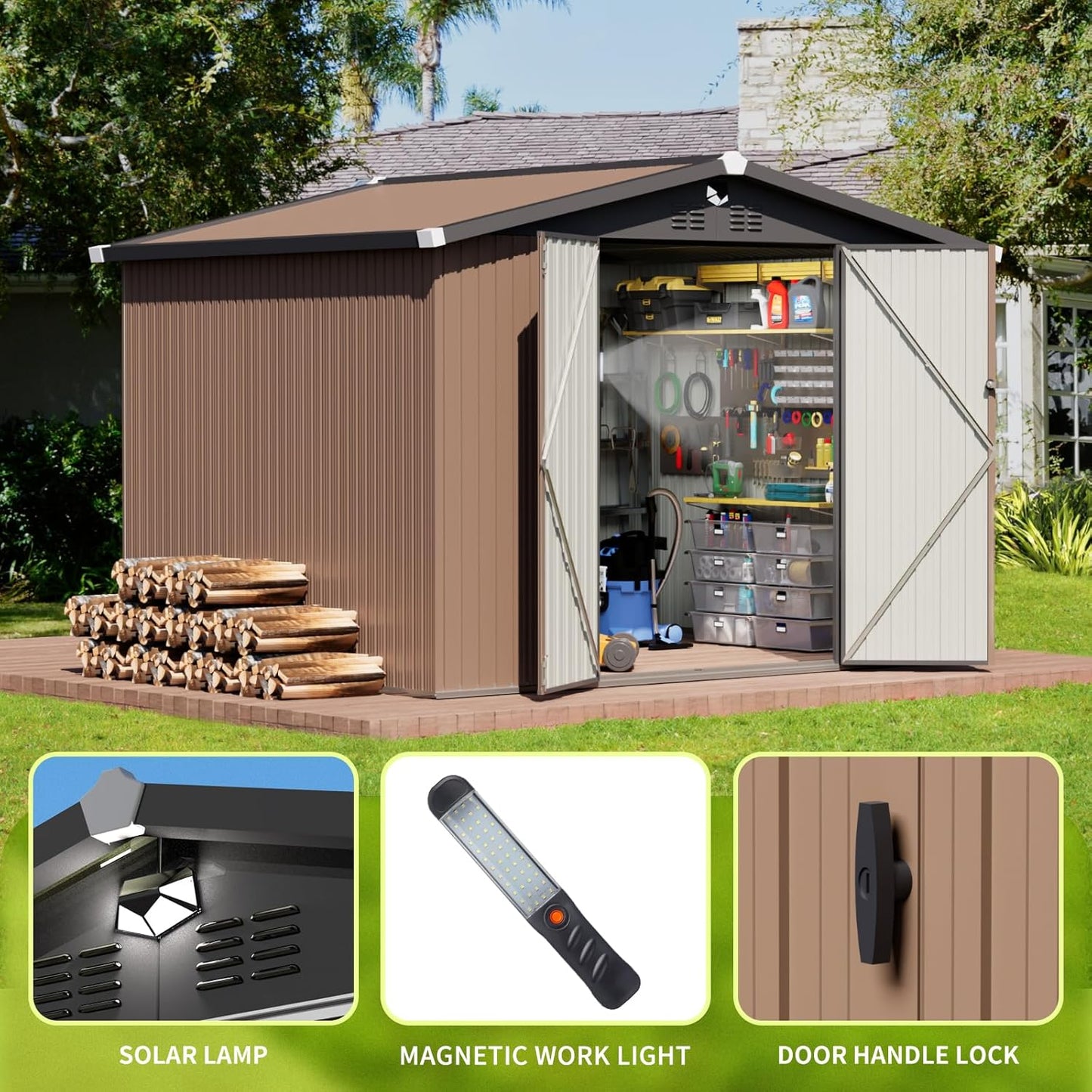 Metal Storage Shed,10x8 Outdoor Storage Building,Large Backyard Sheds with Lockable Doors,Waterproof Outside Storage Sheds