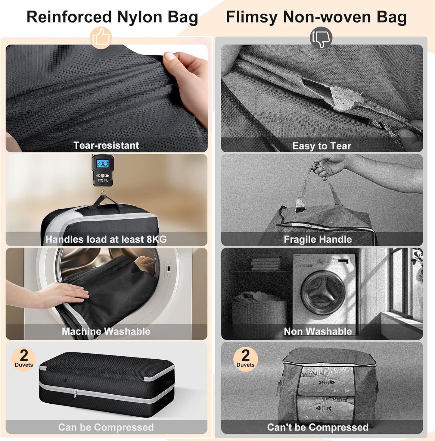 Comforter Storage Bag - Large Capacity Bedding Storage Bags Ultra Space Saving Self Compression Organizer, Washable Compression Bags for Storage Comforter Blanket Duvet Pillow, 4-Pack, Black