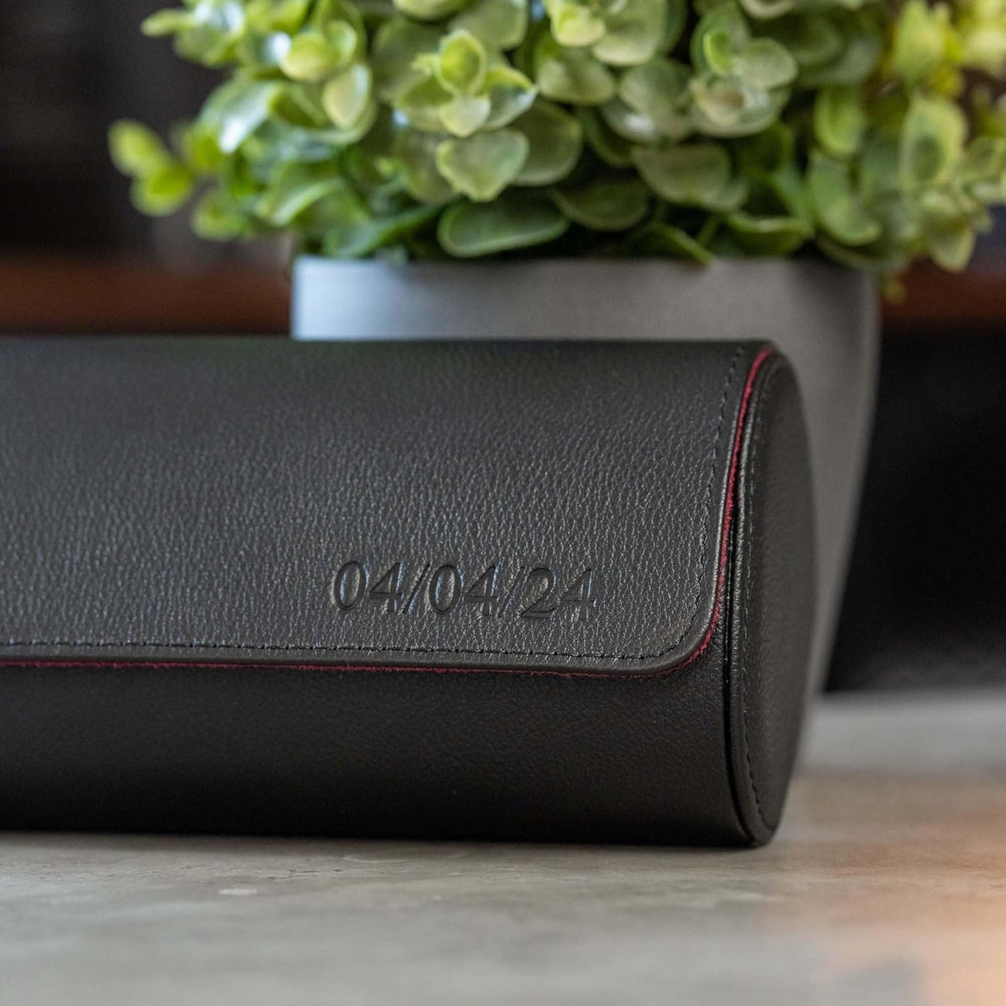 DailyWatch | Personalized Watch Roll Travel Case For 2 Watches - Handmade Genuine Leather Travel Case With Custom Engraving of Name or Initials - Black Cherry