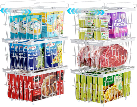 iSPECLE Chest Freezer Organizer Bins - Fit 5 to 9 Cu.FT, 6 Pack Large Adjustable Freezer Organizer Bins for Deep Freezer, Easy Access & Stackable Chest Freezer Organizer Hold More Food, White