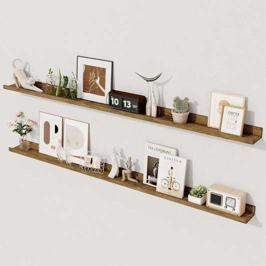 Axeman 55 Inch Floating Shelves - Picture Ledge Shelf Set of 2 - Rustic Brown Wall Shelves with Lip - Picture Shelf for Wall with Ledge - Photo Ledge Shelves for Pictures Nursery Books