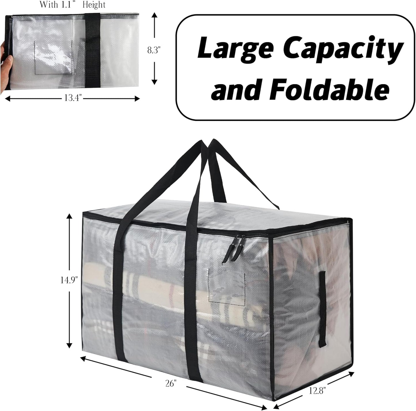 Heavy Duty 93L (24.5 Gallon) Stackable Storage Bins with Fully Openable Lids, Moving Bags Heavy Duty, Clear Plastic Totes for Moving Storage, Home Organization, Christmas Decorations. 6 pack