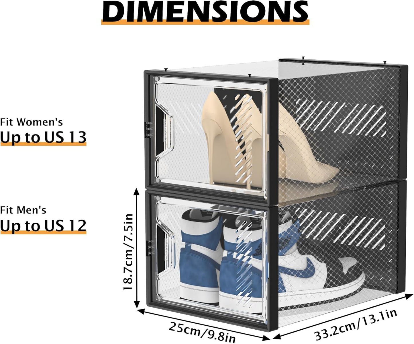Shoe Storage, 12 Pack X-Large Shoe Organizer for Closet, Shoe Boxes Clear Plastic Stackable Shoe Storage Boxes for Size 13